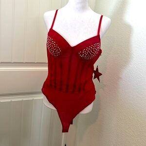 Wine‎ colored bodysuit with rhinestone details